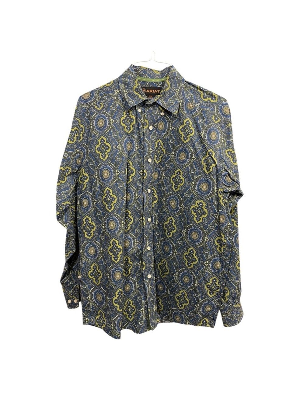 Men's Ariat Blue & Green Paisley Button Up Shirt Size M